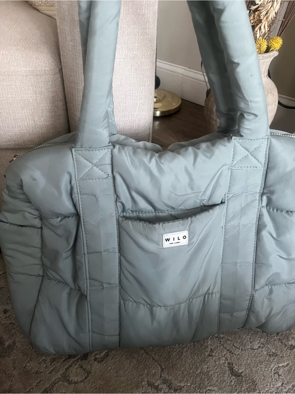 WiloThe Label puffer weekender bag in Sage Green